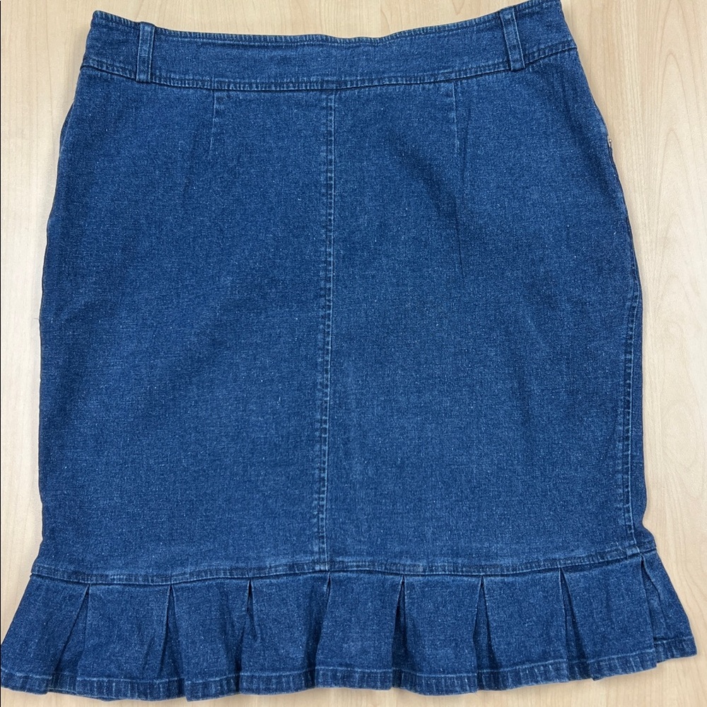Y2k Ann Trinity Linen Blend High Waisted Blue Denim Skirt with Ruffle Hem 14 - Picture 8 of 8